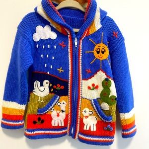 Peruvian 100% acrylic wool zip up hoodie, 4T